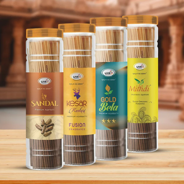 Live Touch Premium Agarbatti – Pack of 4 Fragrances (250Gm/Each Jar)
