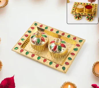 Rakasha Bandhan Special Puja Thali, Kumkum Thali Holder, Pooja Return Gift, Indian Housewarming Gifts, Brother / Bhai / Bhabhi / Sister / Family for Rakshabandhan, Diwali (Mix Design)