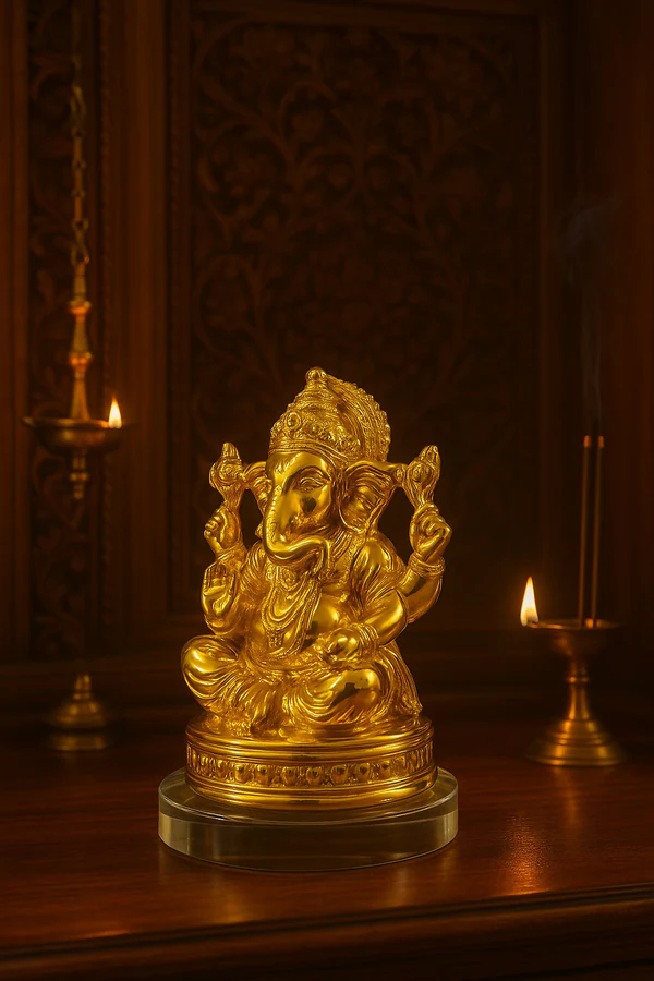 HOME DECOR Golden Lord Ganesha Idol for Home Mandir Decoration – Elegant Ganpati Statue for Pooja Room, Diwali Decor & Auspicious Gifting - Image 2