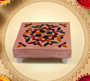 1 Pc Meenakari Wooden Chowki & Bajot Set: For Home & Office Puja (Multicolor)