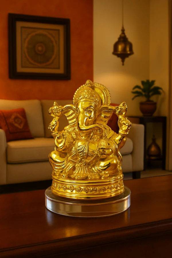 HOME DECOR Golden Lord Ganesha Idol for Home Mandir Decoration – Elegant Ganpati Statue for Pooja Room, Diwali Decor & Auspicious Gifting - Image 3